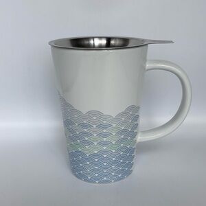 David’s Tea Waves Perfect Mug with Strainer, No Lid, White w/ Blue & Green Tones